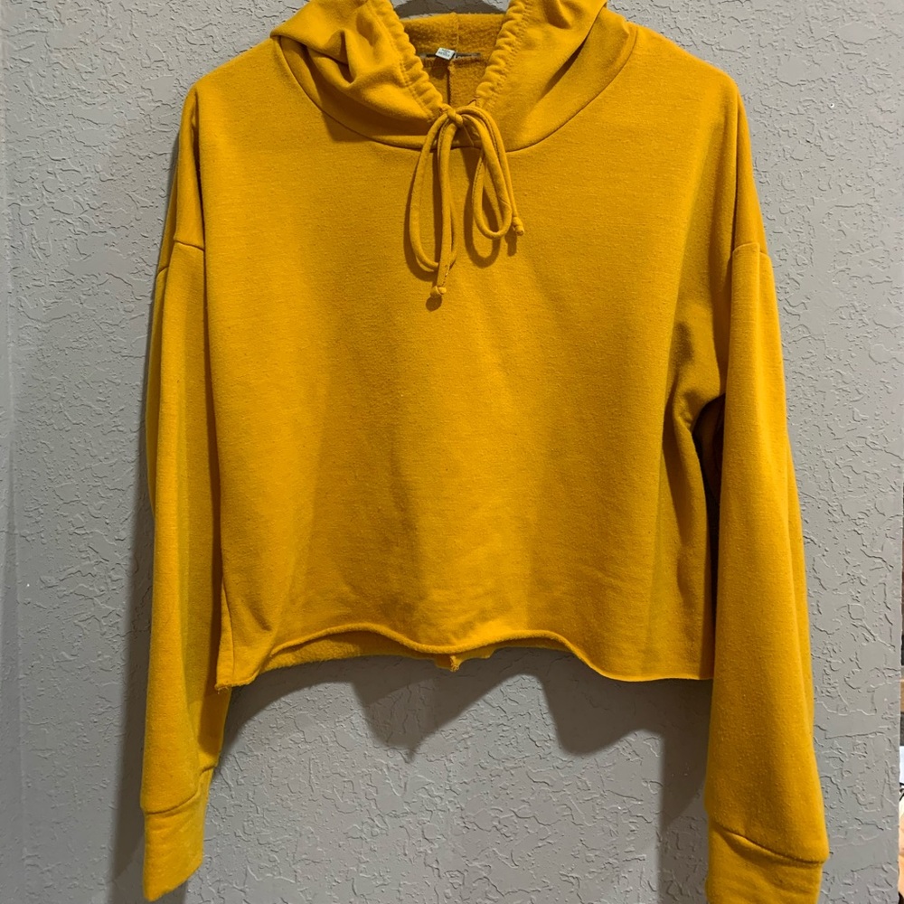 Mustard yellow crop top hoodie
